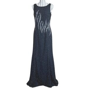 Aspeed Womens Y2K VTG Beaded Maxi Formal Evening Gown Dress Sz M Black Prom Glam